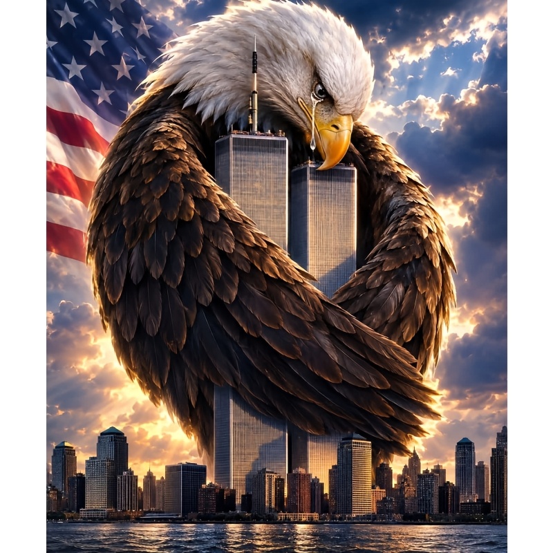 TEMU Eagle Mourning Towers, 2d Flat Printing, Frameless Diy Diamond Painting Kit, Creative Mosaic Handmade Art, Diamond Painting Craft For Beginners