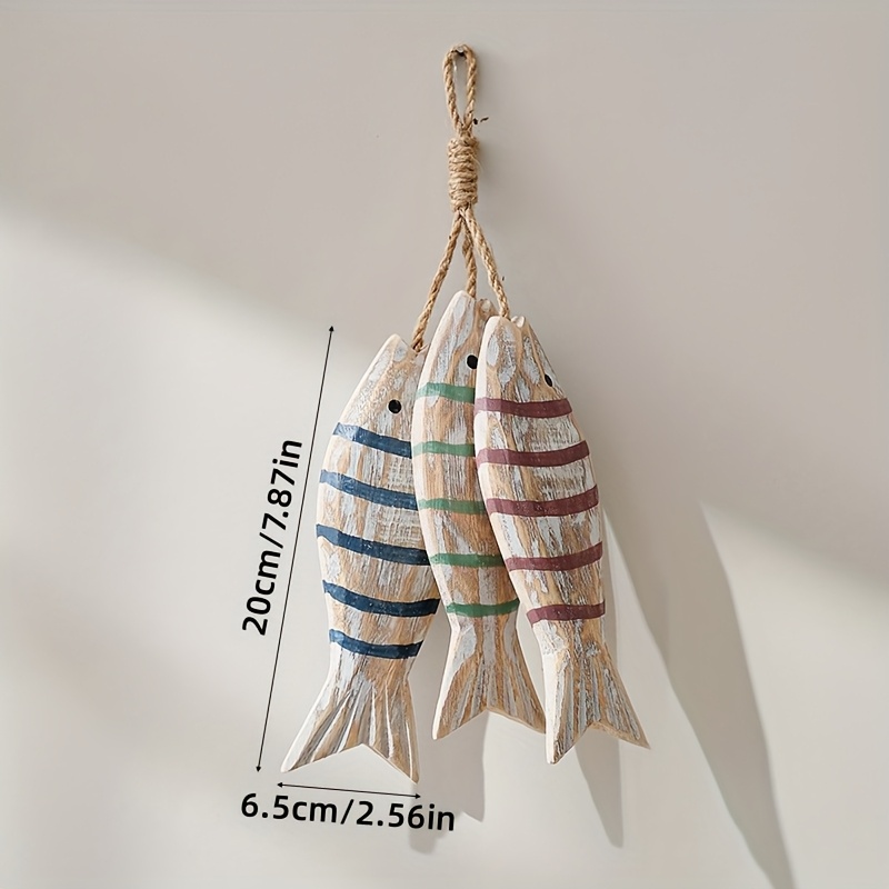 2pcs/3pcs Retro Country Solid Wood Fish String Fish Pendant Vintage Decorative Fish String Wooden Mediterranean Fish Wall Hanging Holiday Art Decoration Small Gift