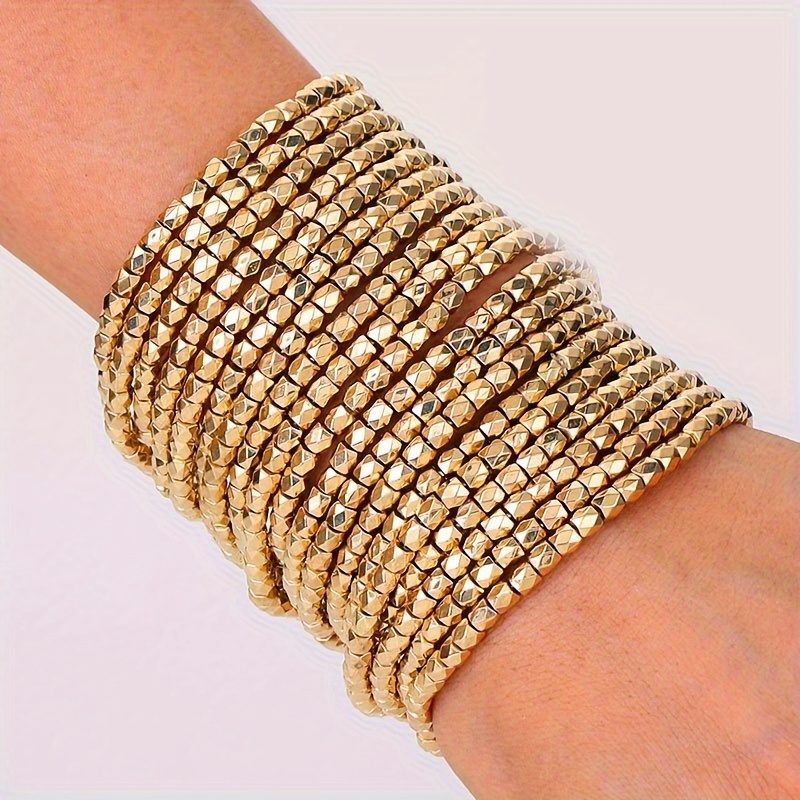 

19pcs Set Of Classic Bohemian Style Stackable Golden-plated Geometric Bracelets, Fashionable Hand Accessories For Men And Women