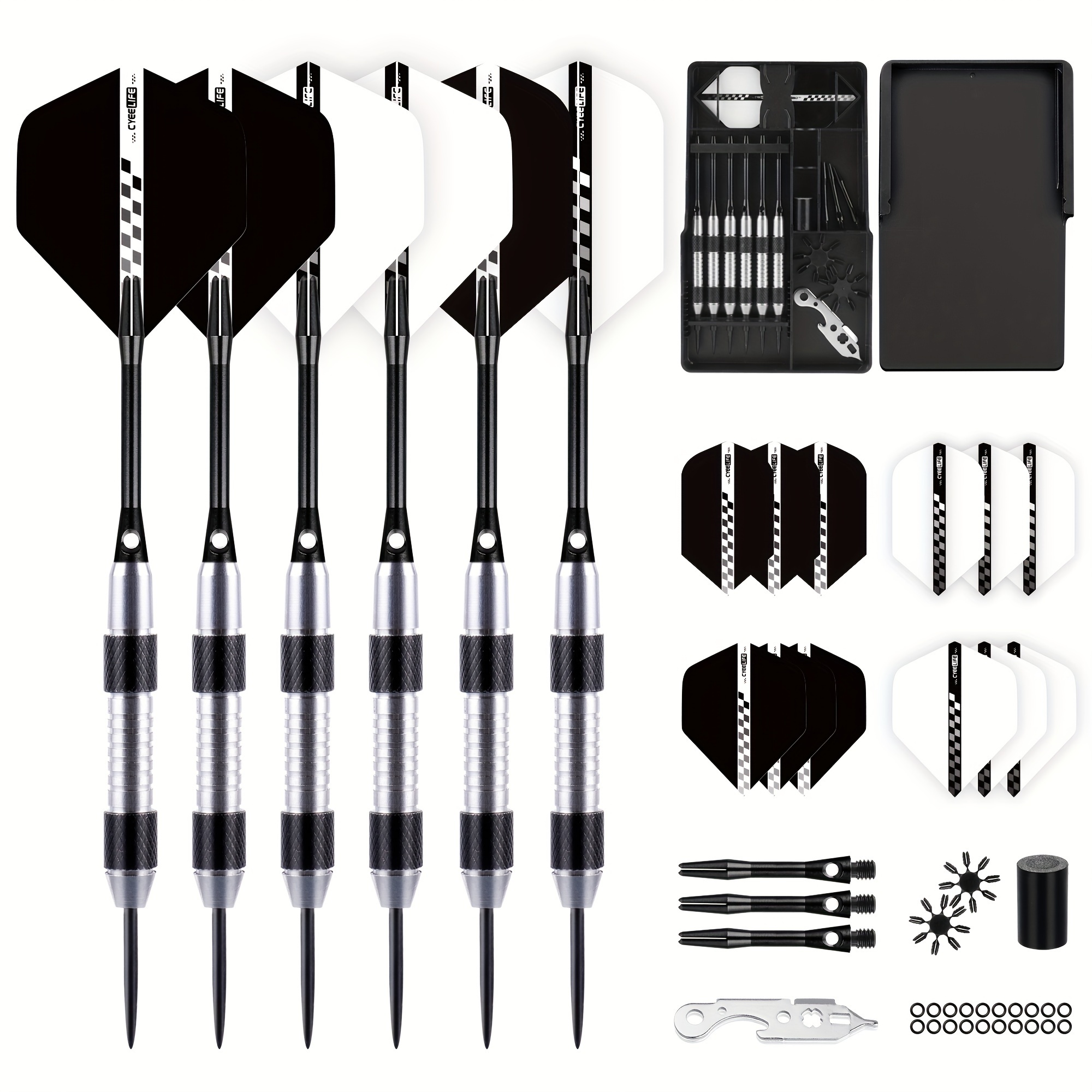 

6pcs/set, 24g Stainless Steel Tip Darts Set, Darts With Creative Flights & Accessories