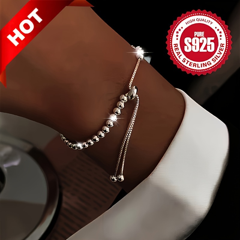 

925 Sterling Silver Bead Bracelet, Adjustable Bracelet For Women, Silver Jewelry, Gift For Women, 4.6g