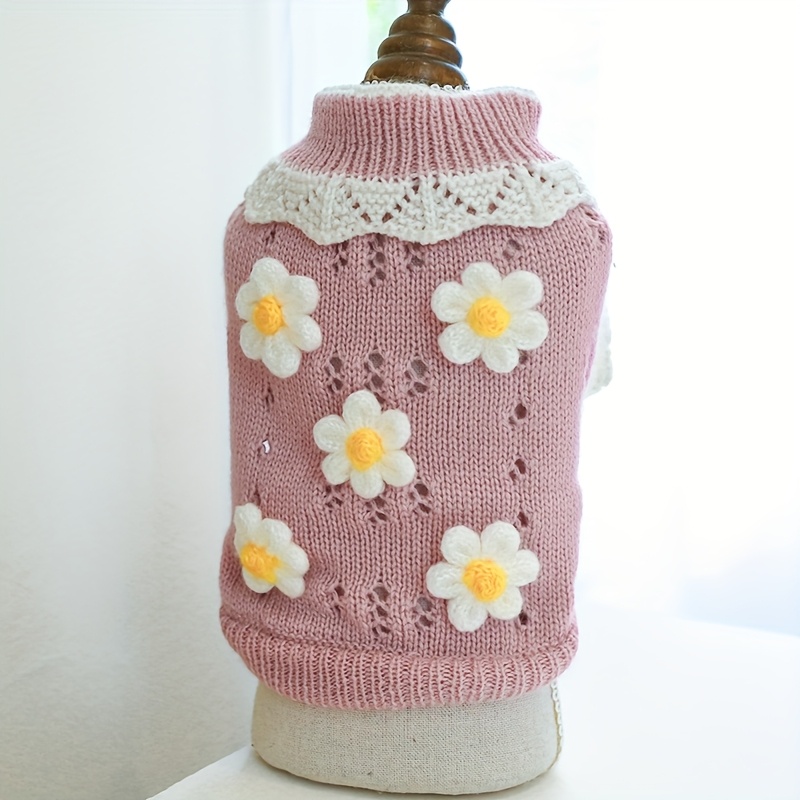 TEMU Pet Clothes, Floral Sweater, Warm Knit Outfit For Teddy Pomeranian Small Puppy Kitten