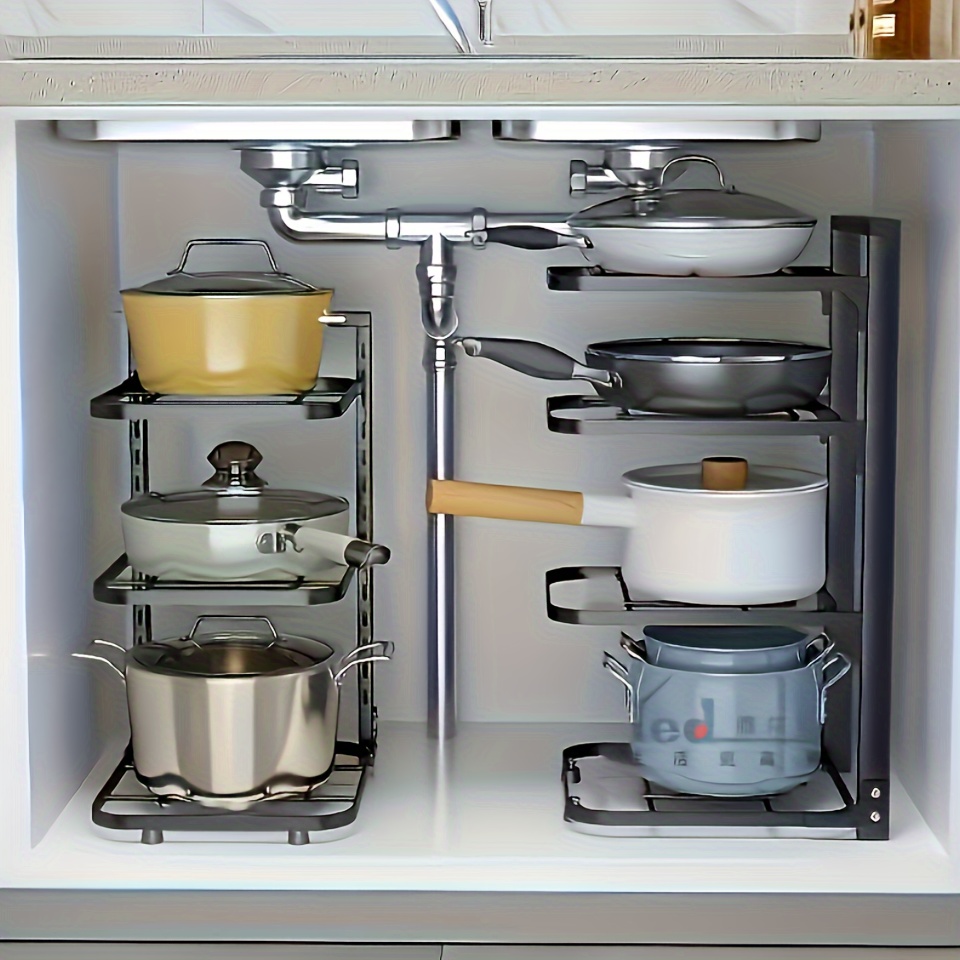 

Heavy-duty 4-tier Kitchen Organizer - Under Cabinet Cookware And Pan Rack With Pot Lid Holder, Space-saving Storage Solution