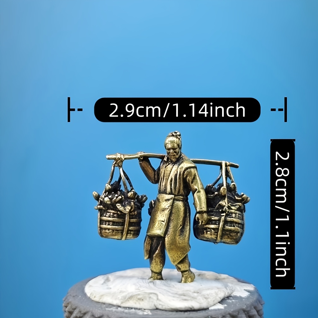 TEMU Brass Shoulder Pole Farmer Flower Seller Miniature Classical Figure Fisherman Farmer Scholar Chinese Style Aquarium Landscape Figurine,