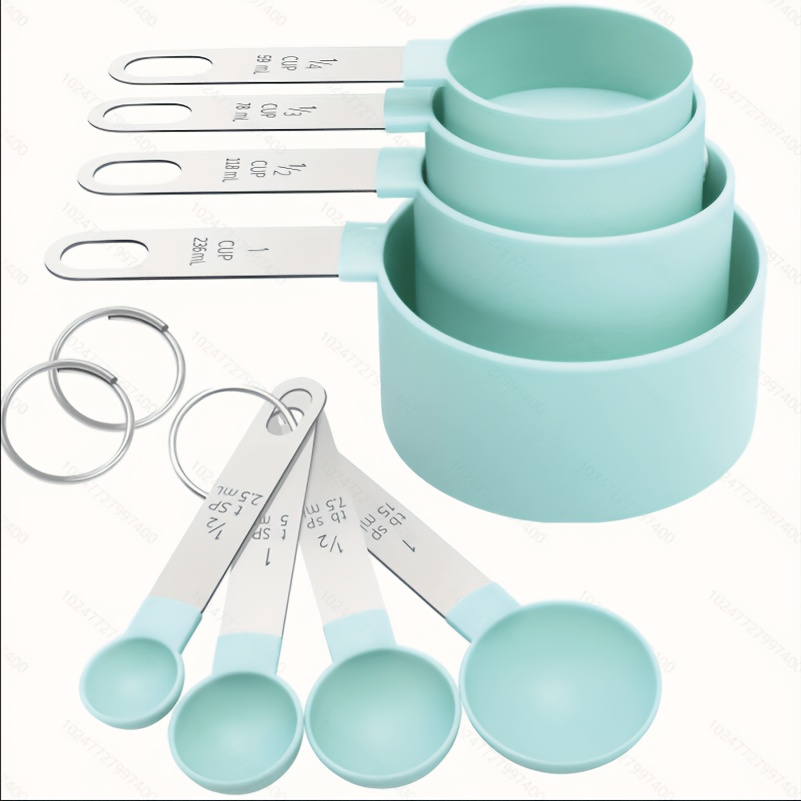 TEMU 8pcs Plastic Measuring Cups & Spoons With Stainless Steel Handles. Design For Dry And Liquid Ingredients. Baking Tools, Great For Flour, Sugar,