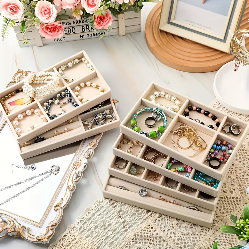 4pcs Velvet Honey Yellow Stackable Jewelry Storage Tray