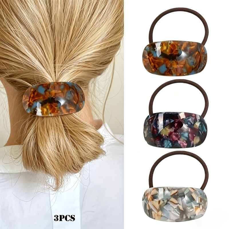 TEMU 3pcs Minimalist Temperament Acetate Hair Rope Women's Ponytail Hair Tie Hair Circle Headdress High Elasticity Durable Leather Case Rubber Band