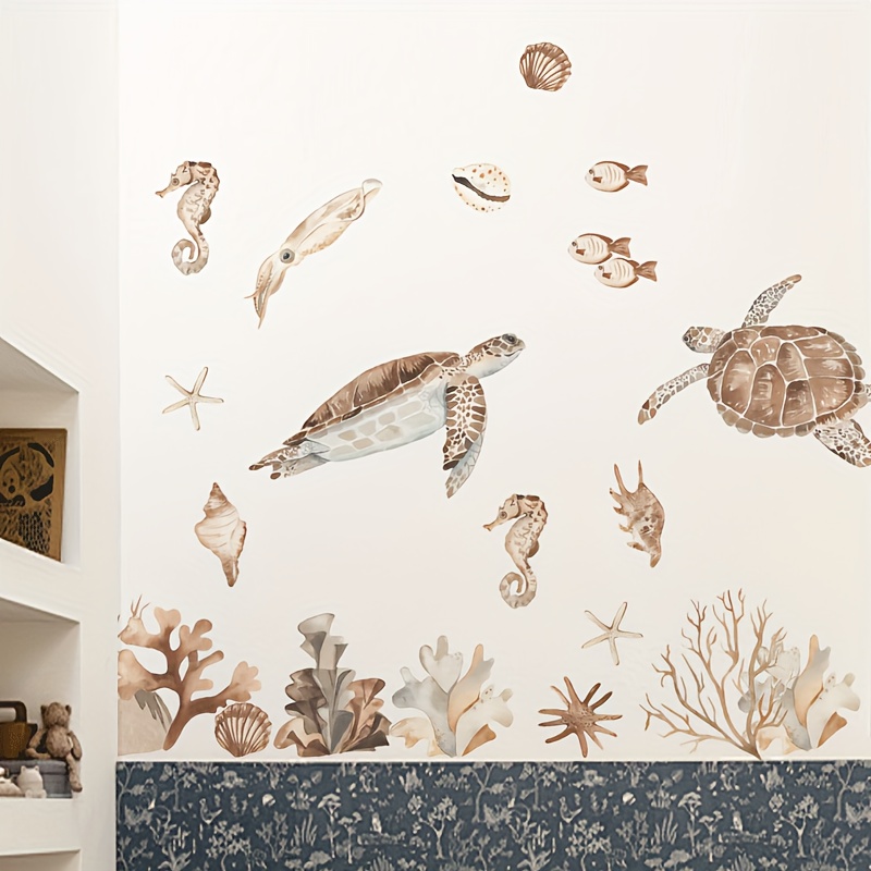 Removable Self-adhesive Wall Stickers Of Sea Creatures Like Turtles For Decorating Bedrooms, Living Rooms, Studies, And Bathrooms, Made Of Pvc