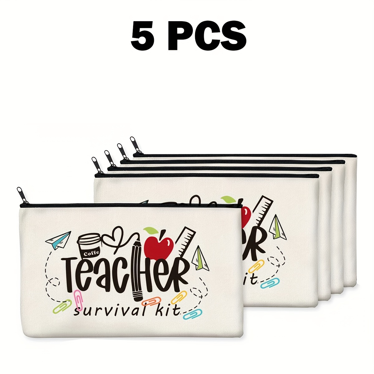 TEMU 5pcs Teacher- Zipper Set - Versatile & School Organizer For Makeup, Jewelry, Snacks & - For On Birthdays, To School, Graduation, Thanksgiving & Christmas