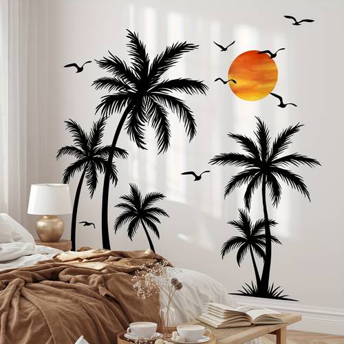 1 set mit 2 stück kreative kokospalmen und mauersegler wandtattoos für schlafzimmer, wohnzimmer, flur, eingangsbereich hintergrundwand dekorationsaufkleber, selbstklebend. m17525-kr