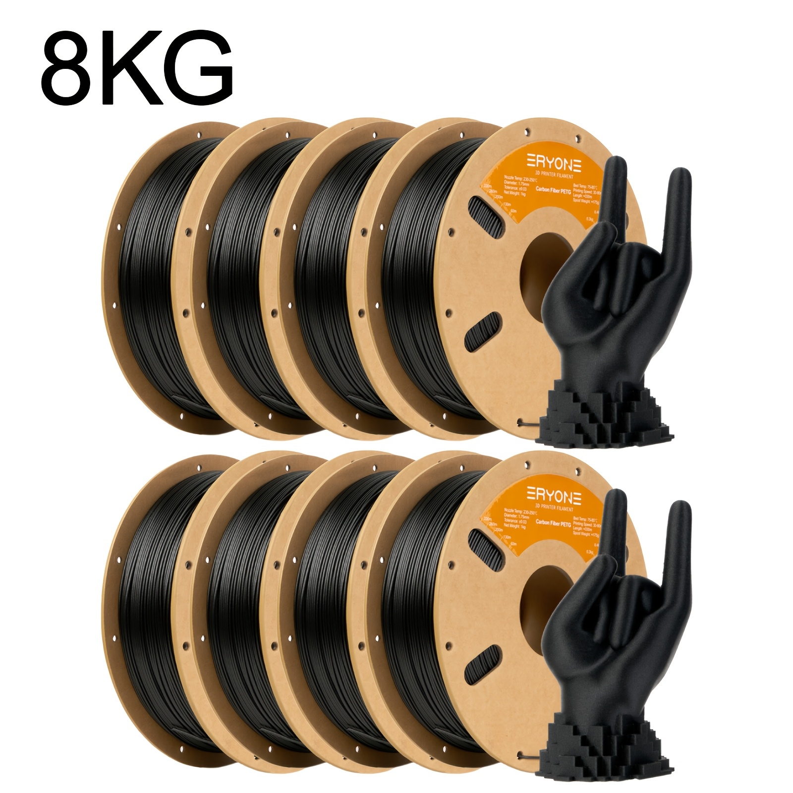 Eryone 8kg Petg Carbon Printing Supplies Filament For 3d Printer, 1.75mm +/ -0.03mm