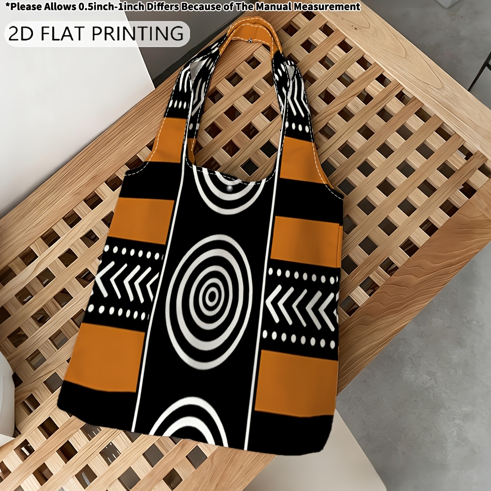 TEMU 1pc Tote Bag, African-inspired Geometric Pattern Bag For Makeup, Printed Portable Shoulder Bag, Women's Tote Bag, Tote Bag, Bag, Multifunctional