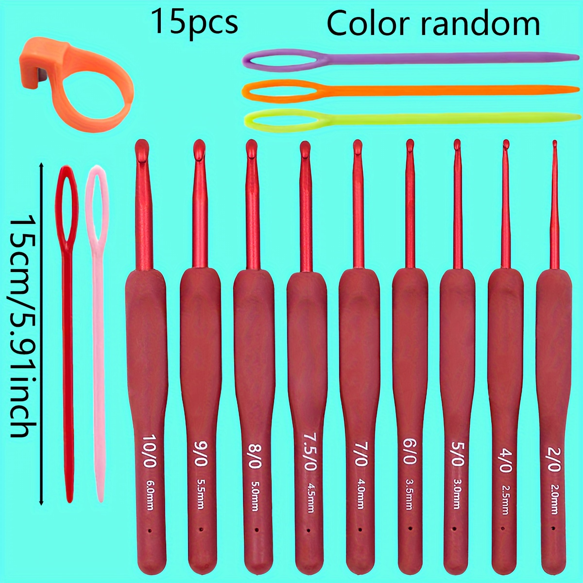 E-shop 15-teiliges Deluxe Häkelnadel-Set mit Edelstahlhaken & -Griff, bunte Wollgarn & Häkelpuppe/Nadel für DIY-Stricken, Amigurumi-Herstellung –