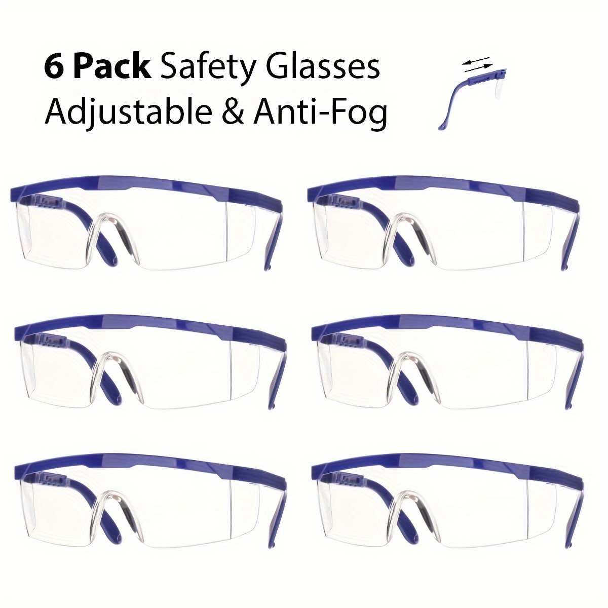

6 Pack/12 Pack Safety Glasses Adjustable Arms Anti-fog, Eye Protective Glasses, Dust-proof, Droplets-proof, Protective Goggles, Lightweight, Anti-fog Lens, For Industrial Works, Labs, Hospitals