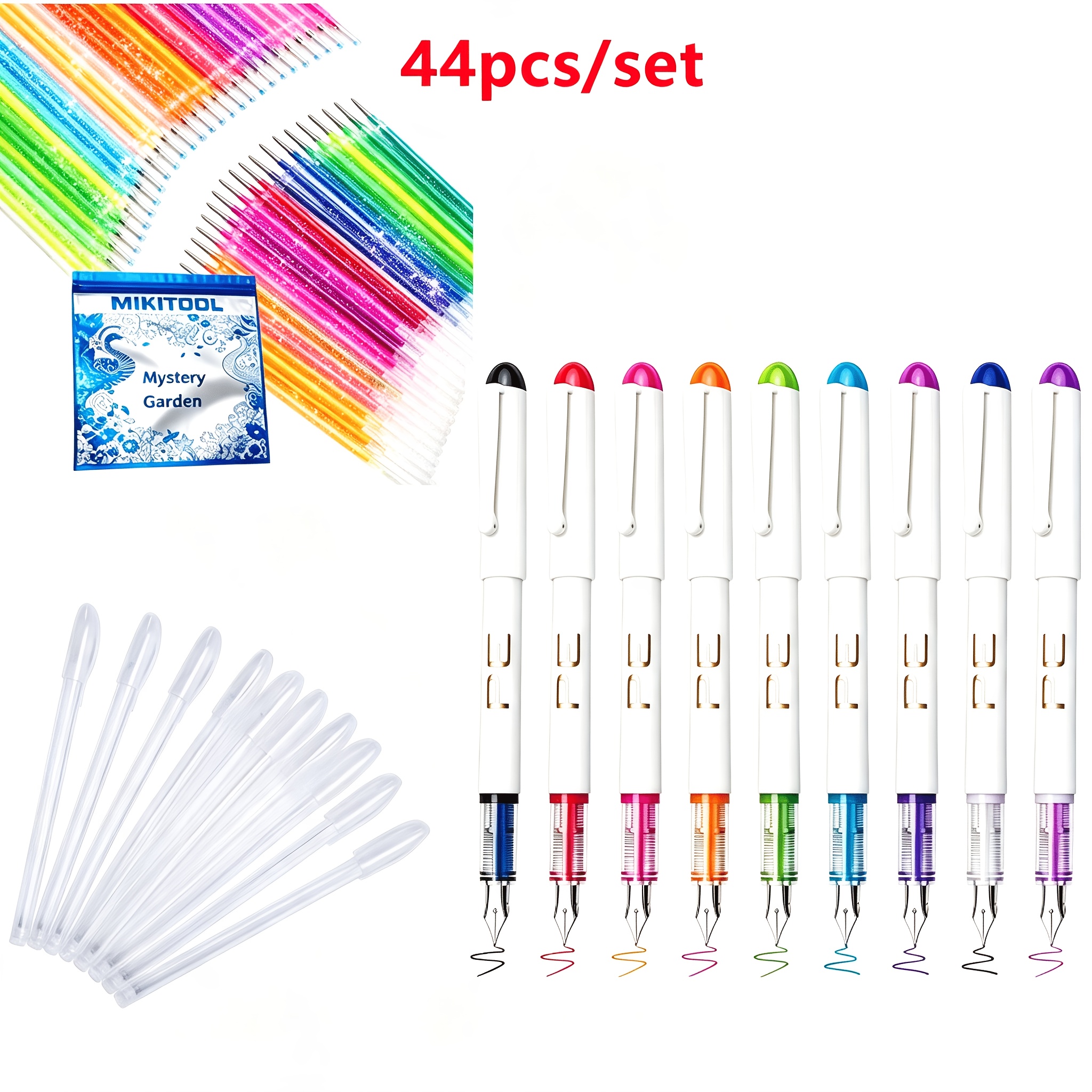 TEMU 44 Pack, Straight Liquid Ink Colored Fountain Pens, With An Ef Tip Of 0.38mm, Large Capacity Ink Cores, Smooth Writing, Suitable For Key