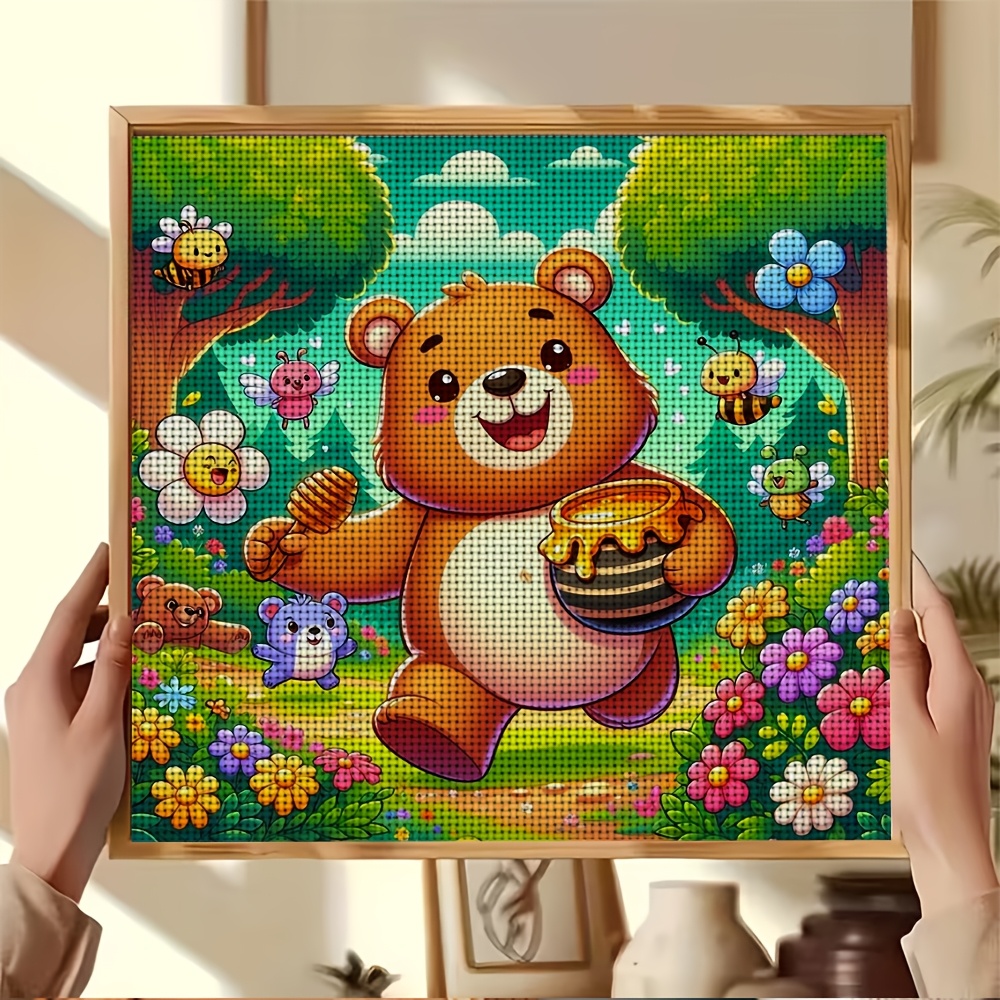 DIY Cross-Stitch Printed Kit "Big Bear Carrying a Honey Pot"