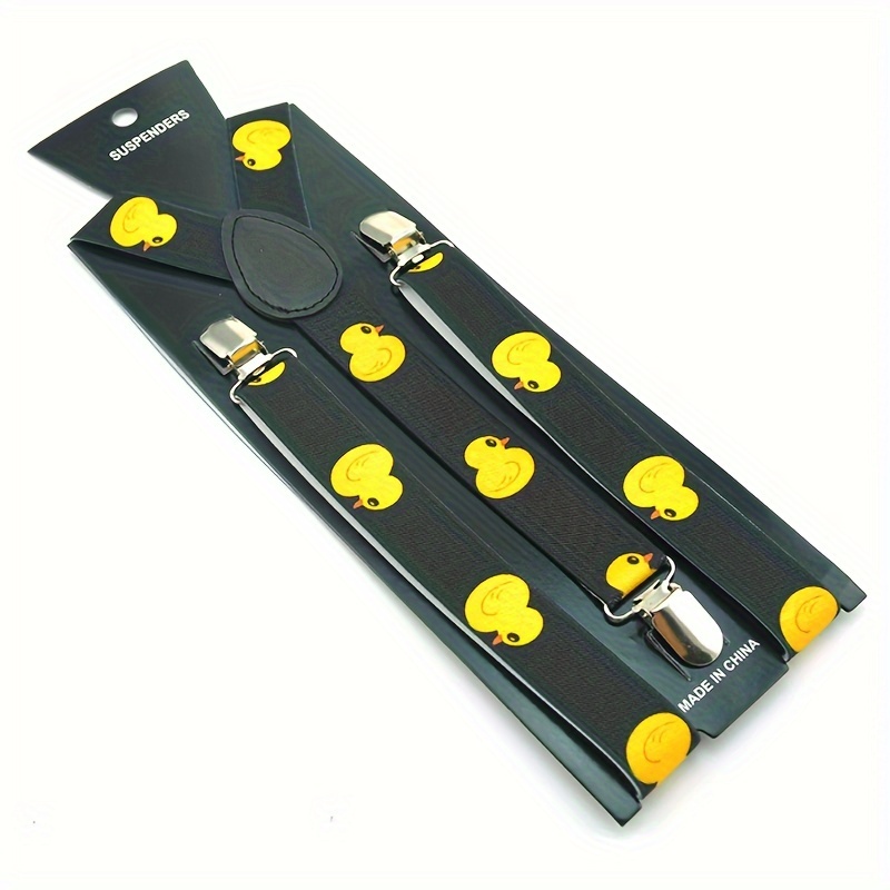 Men's Adjustable Elastic Suspenders With Cute Yellow Duck Print - Perfect For , Ideal Gift