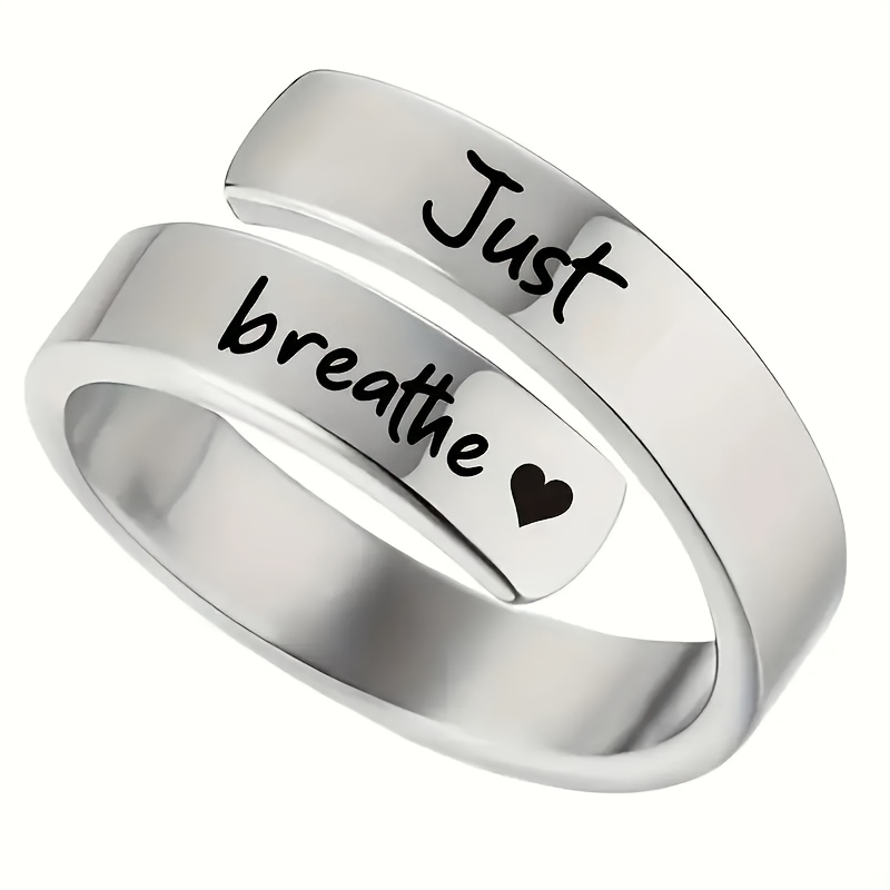 

Women's "just Breathe" Adjustable Heart Ring - Spiral Wrap, Inspirational Gift