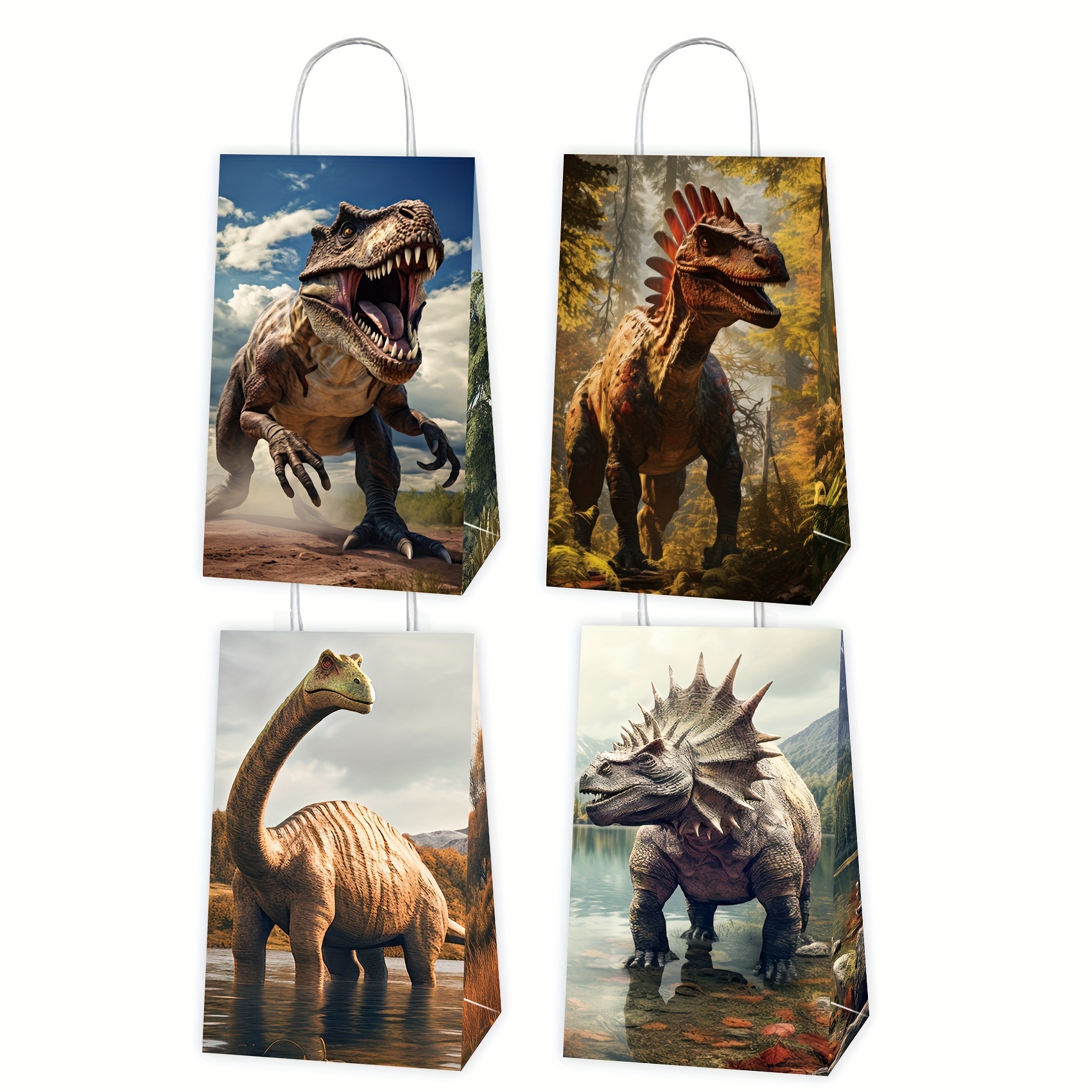 

12pcs Dinosaur Themed Party Favor Bags - Birthday Celebrations, Paper Tote Bags With