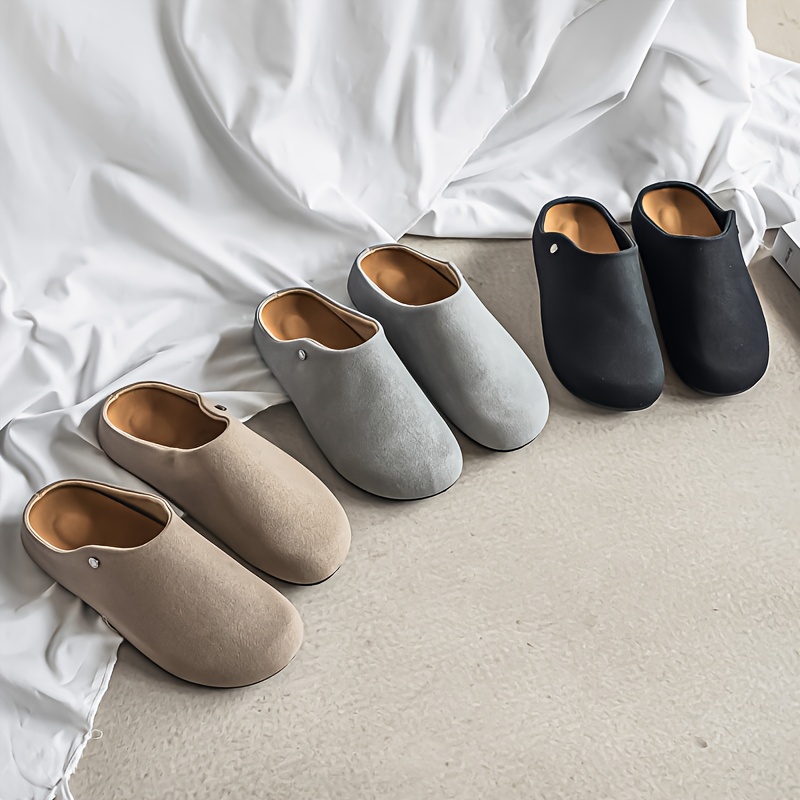Unisex Slip-On Slippers - Black Synthetic Cover with  , Thick TPR Sole, Low-  Toe Design,   Indoor/Outdoor Casual Shoes, Fashionable & Comfortable Wear-Resistant Footwear for  , Indoor Slippers, Versatile Footwear, Modern Slipon, Durable Footwear, Slipon Shoes, Couples Footwear,  , Lightweight Construction,  , Couples Wear, Indoor Outdoor Footwear, Sneaker Slippers, Minimalist Style, E, s, Minimalist Wardrobe