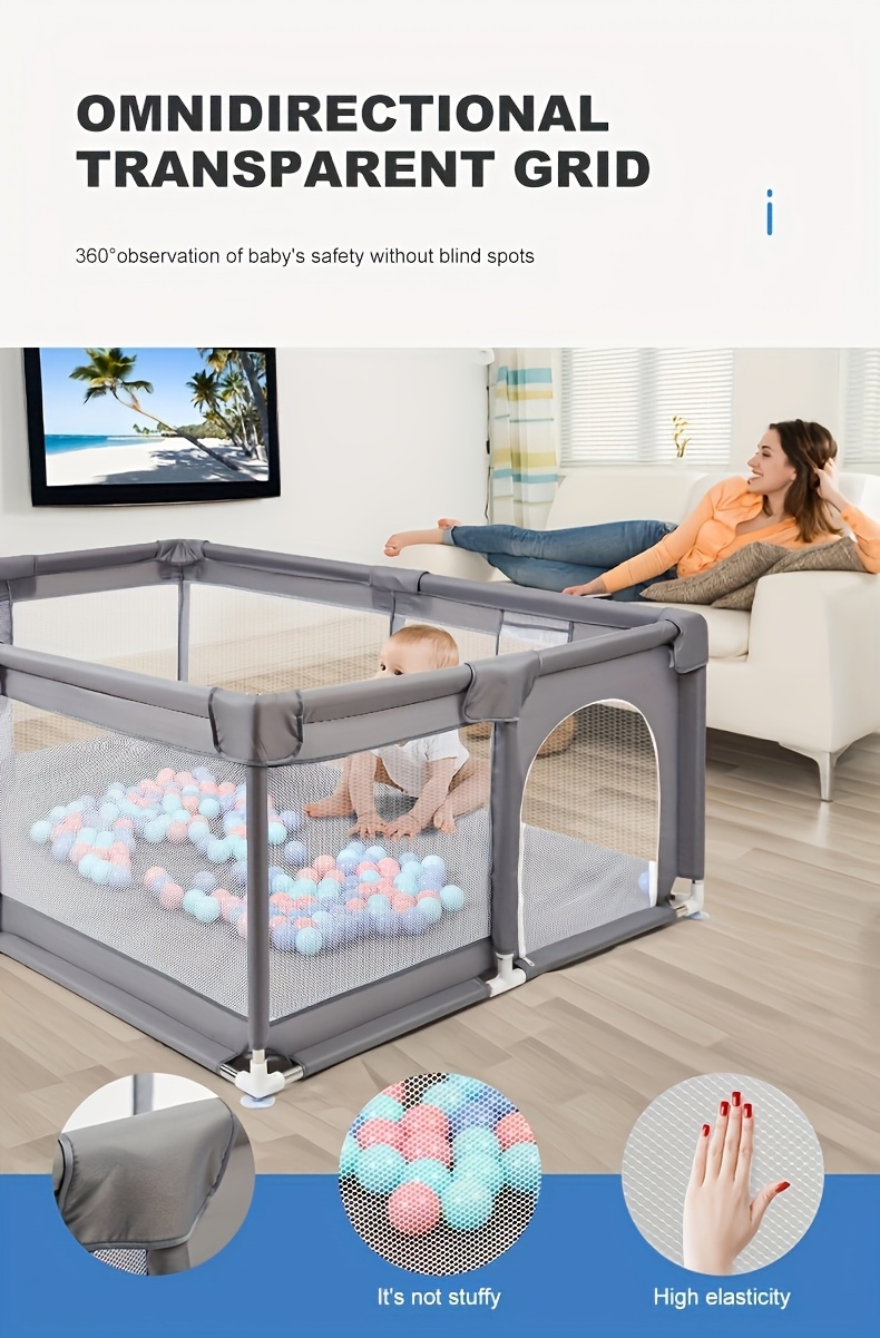 extra large baby playpen lead free plastic sturdy safety   with soft mesh anti slip base with detachable storage organizer for 0 3 years indoor outdoor kids activity center details 3