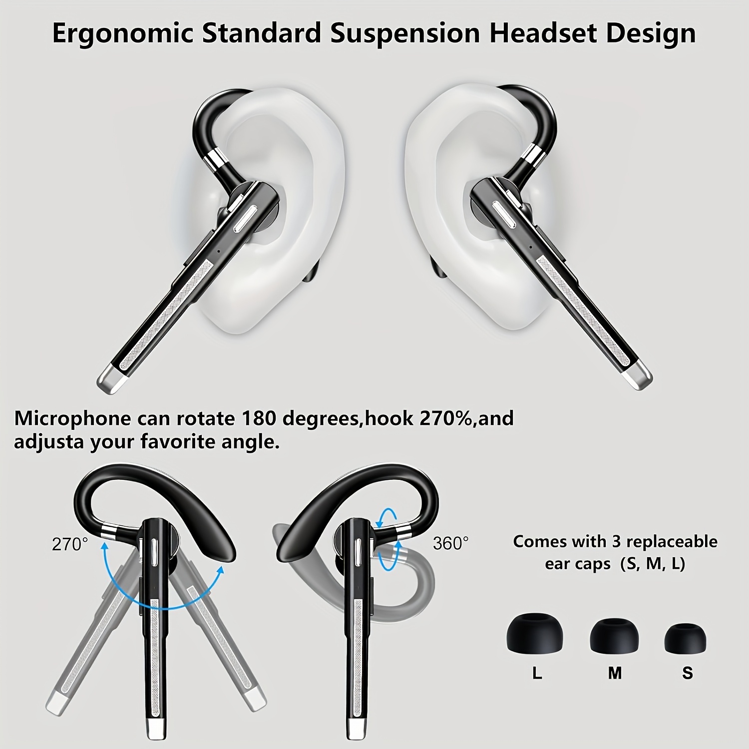 1pc   v5 3 wireless business earphones noise cancelling voice call   sports exercise headset with built in microphone push button control type c charging compatible with cellphones non waterproof rechargeable 500mah battery closed back earphones with wireless charging case details 5