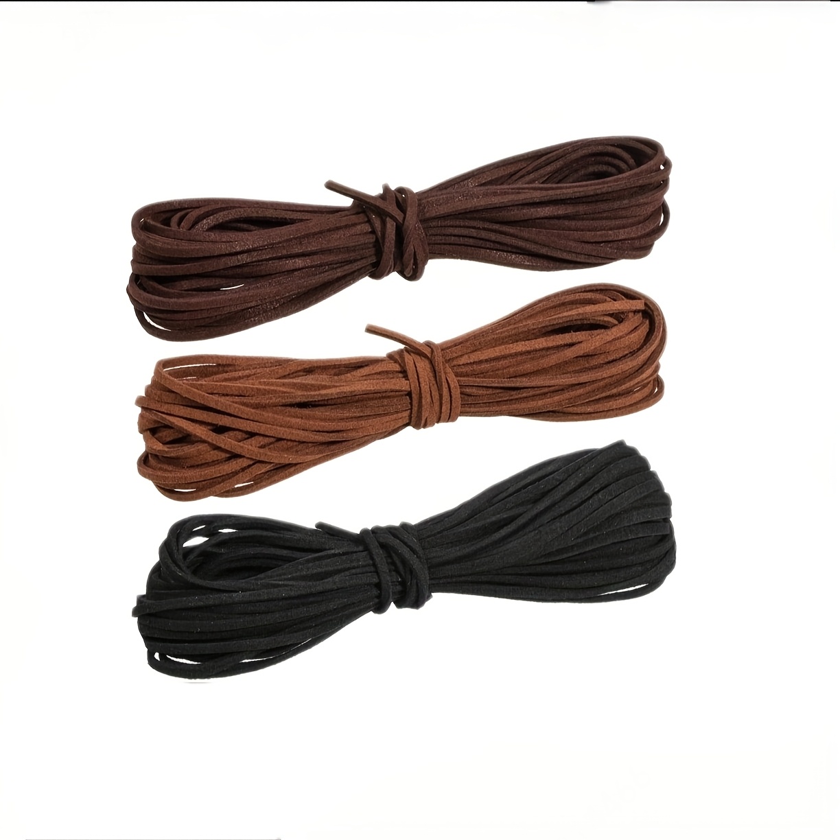 TEMU Lot de 3 cordons en cuir PU 3 couleurs, longs de 330 cm, larges de 2,66 mm, cordon en daim et peau de cerf, cordon en velours cuir PU coréen,
