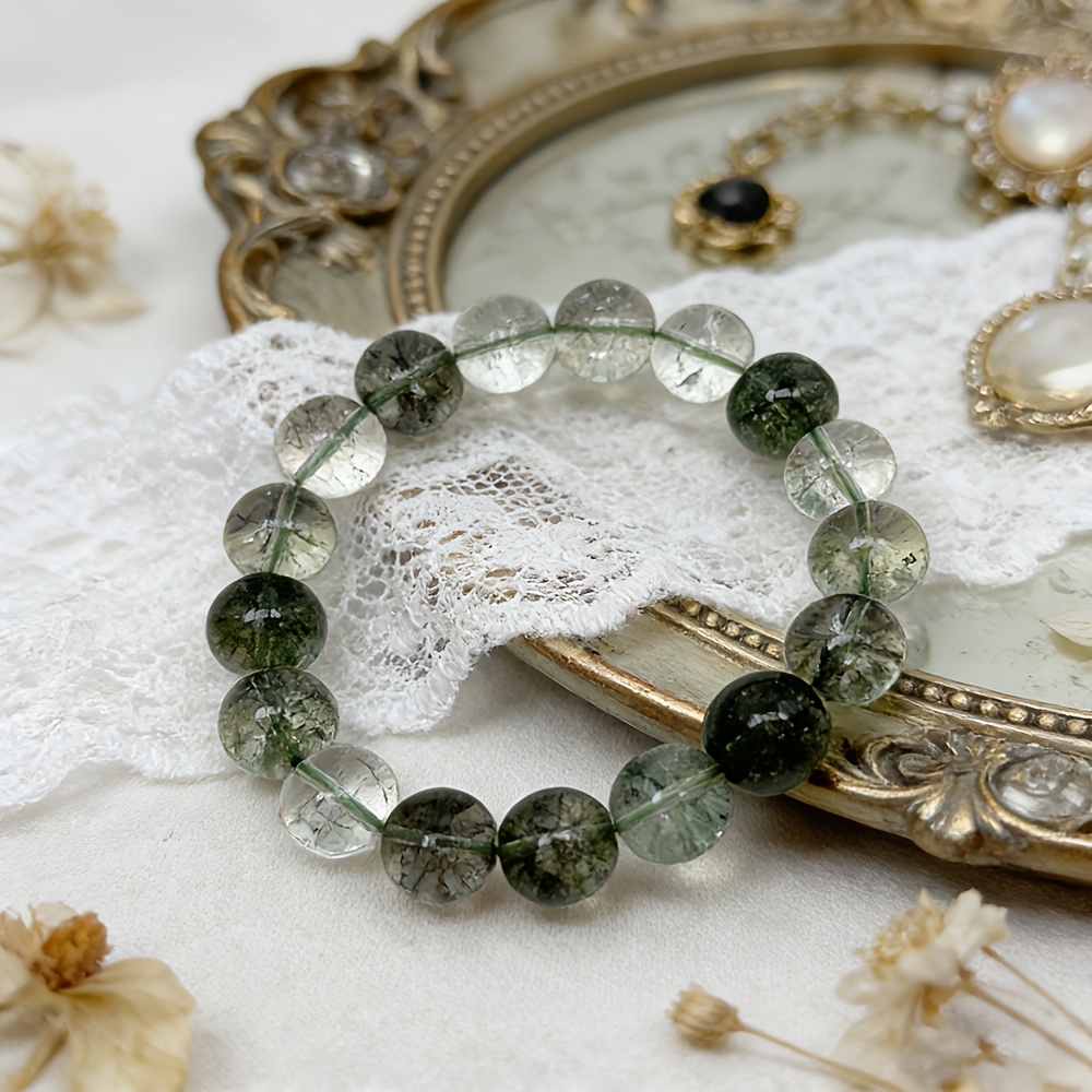 Natural Green Phantom Quartz Beaded Bracelet, Unisex Elegant Style