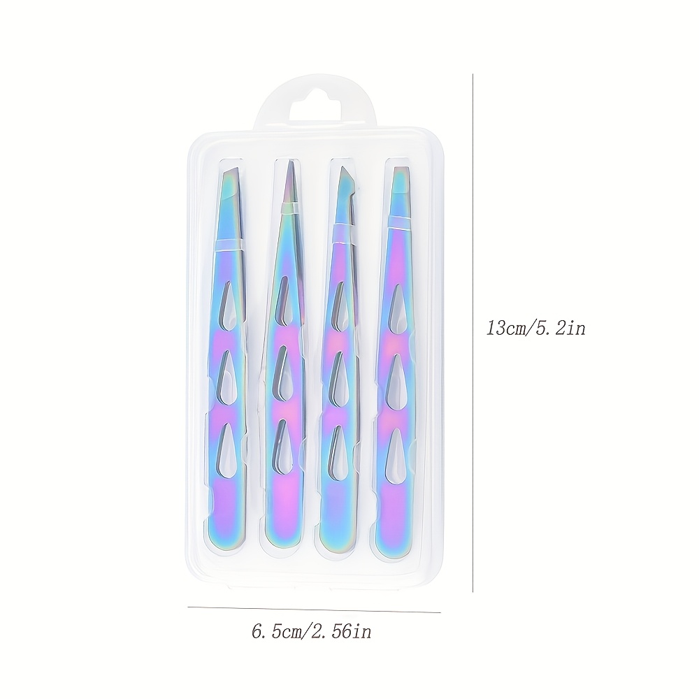 TEMU 4pcs Stainless Steel Eyebrow Tweezers Set Of 4: Straight, Slanted, Pointed, And Curved Tips, Eyebrow Grooming Tweezer Kit