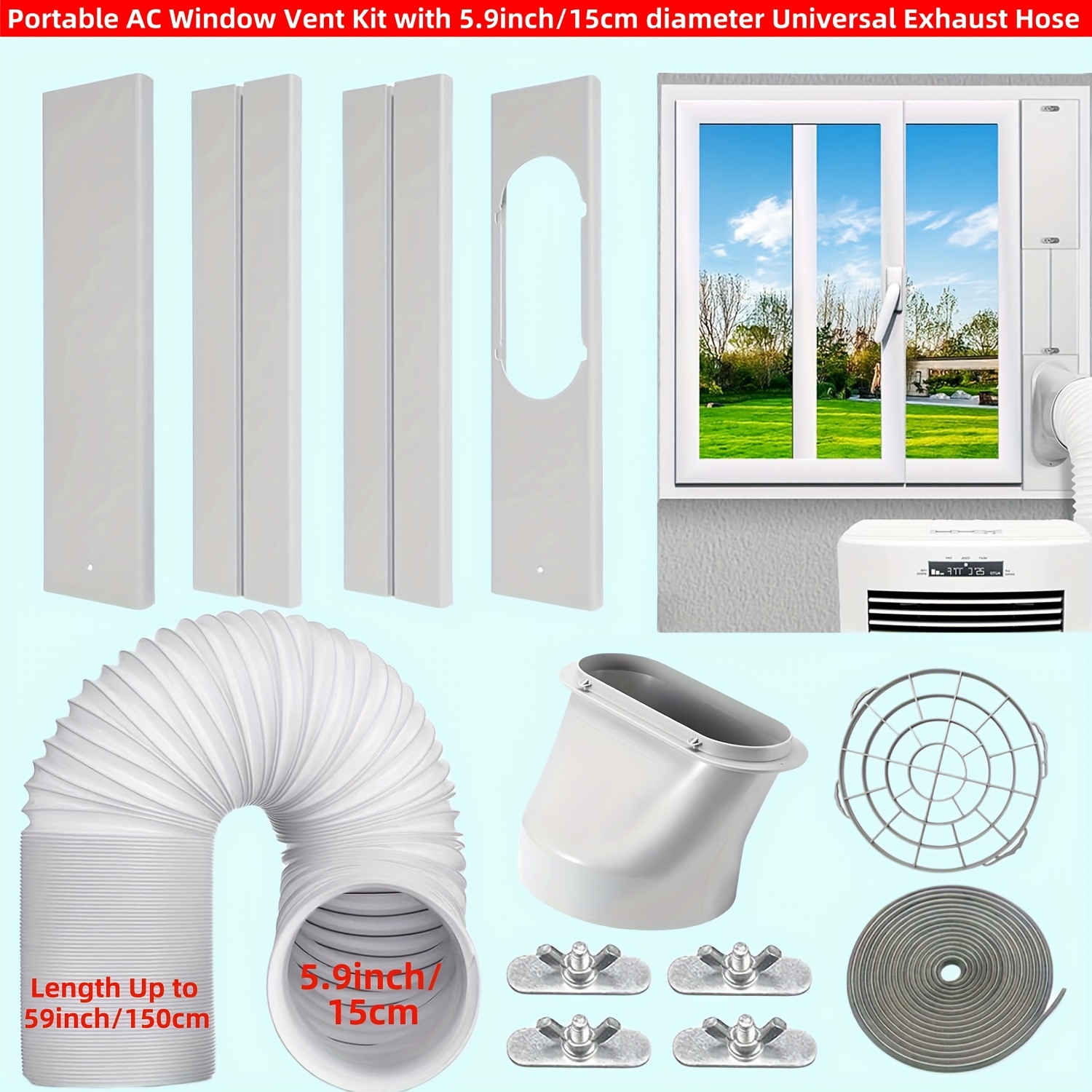 Kit de puerta de ventana de aire acondicionado portátil con manguera de  escape de 5.9 pulgadas, sello de ventana ajustable universal para unidad de