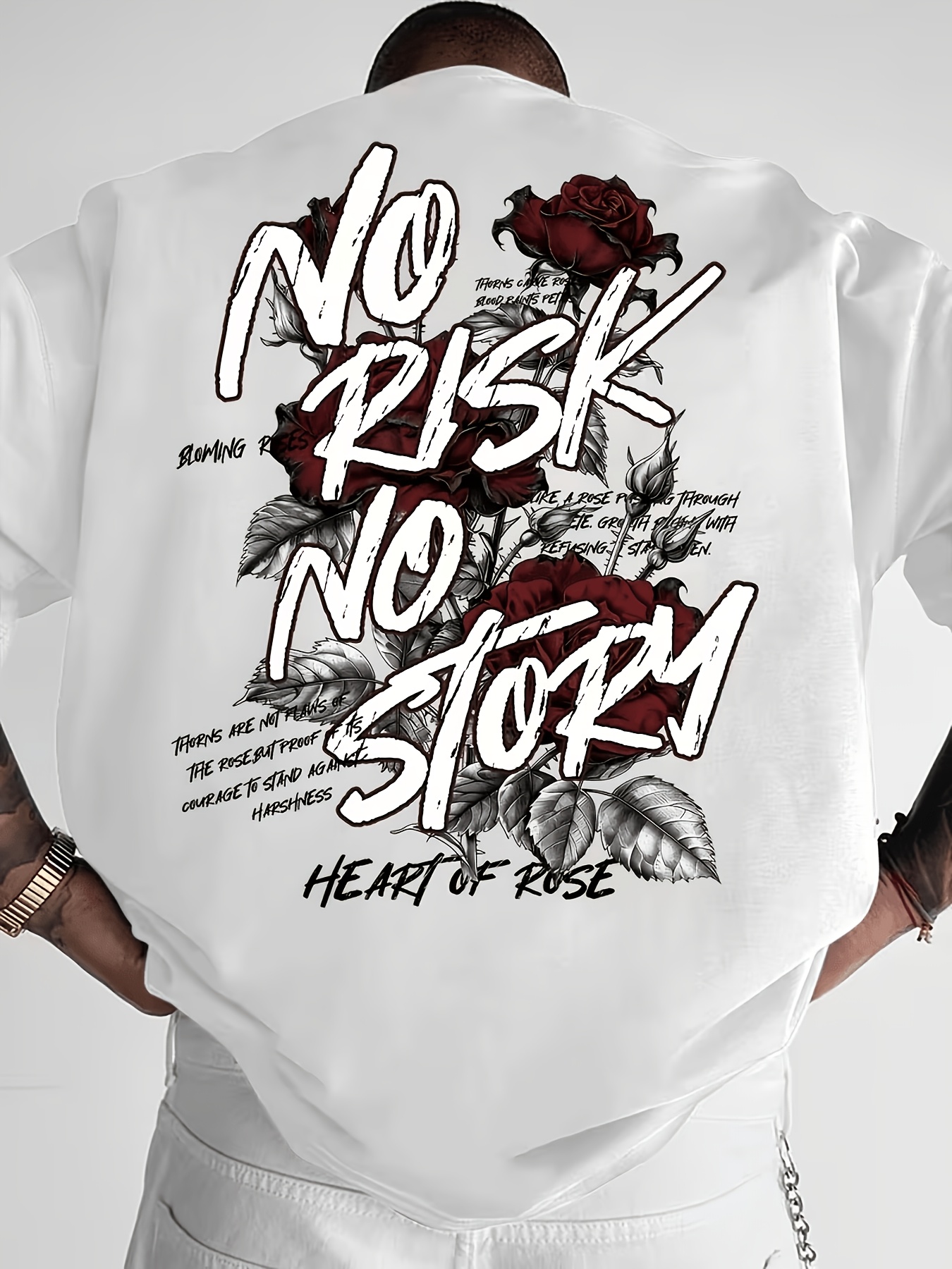 Dark Inspirational Style T-Shirt for Western | Red Rose Splatter Design + Graffiti Slogan Print, a * Outfit / * Motivational Streetwear, Machine Washable And Easy to Care for