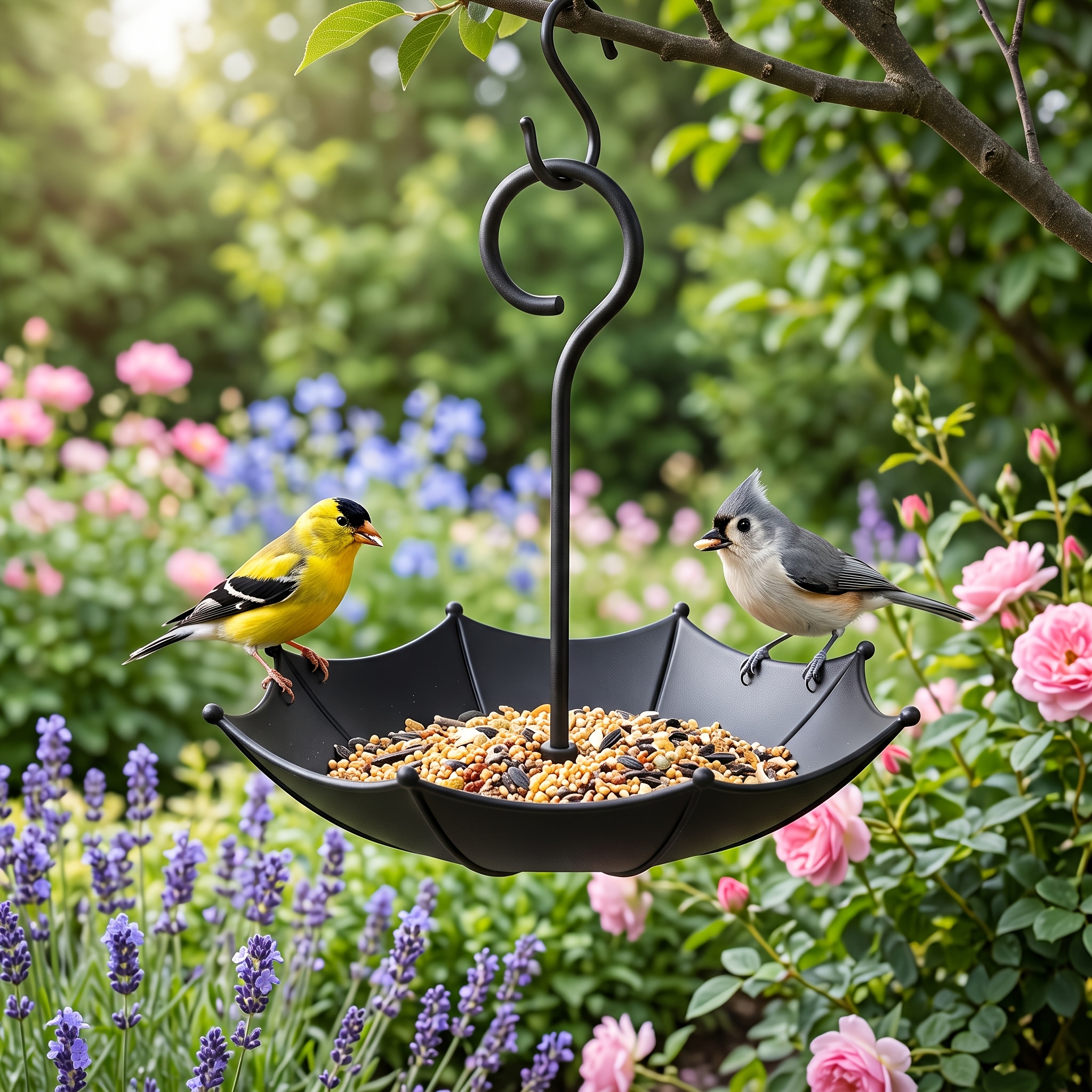 item picture 1 outdoor garden hanging plastic parasol shaped bird feeder tray and bath bird basin for outdoor hummingbird feeder and bird food tray for garden yard and backyard decoration