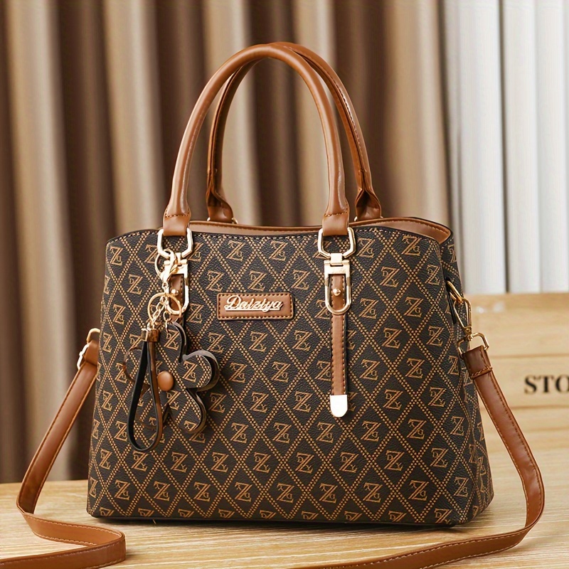 Image of Gift Pendant Printed New Handbag Women's Birthday Present Dating Casual Travel Essential Western Texture Tote Bag Women's Fashion Large Capacity Crossbody Bag Retro Versatile Niche Shoulder Bag