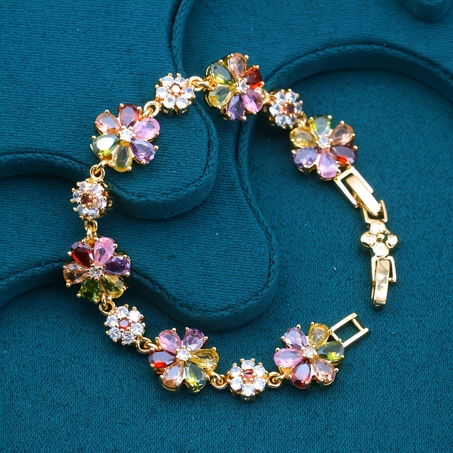 E-shop ., Elegantes Retro-Design, Bunte Cubic Zirkonia Damen Armband, Vergoldenetes Kupfer, Geeignet für und Geschenk, , Alltags Schmuck | Schmuck mit