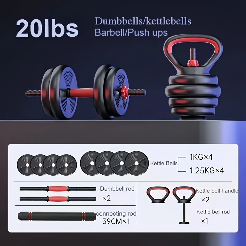 TEMU Adjustable Dumbbell Set, 20/ 30/ 70/ 90lbs Free Weights Set With Upgraded Nut, 4in 1 Weight Set Used As Kettlebells, Barbell, Push Up Stand, Fitness Exercise For Home Gym, Suitable For Men/ Women