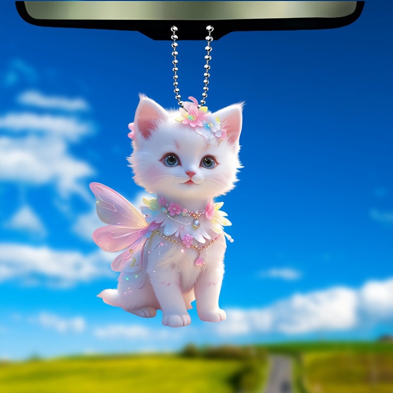 

Cat Acrylic Car Mirror Charm - Holiday & Christmas Decor, Couples Gift, Home, Keychain & Backpack Accessory, Realistic, Christmas Tree Decor