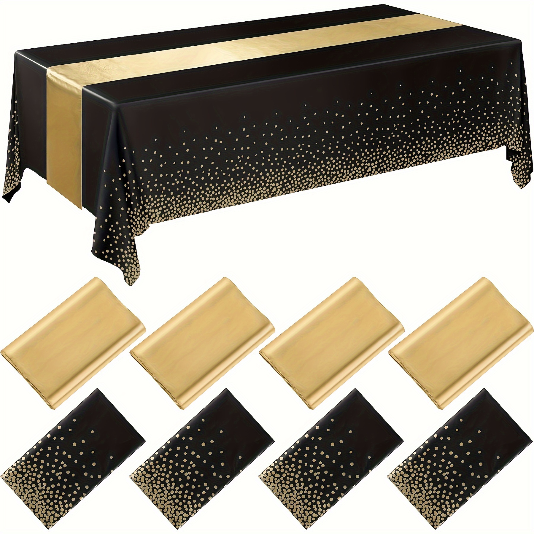 

Elegant 8-piece Black & Gold Disposable Tablecloth Set - Perfect For Weddings, Birthdays & Parties
