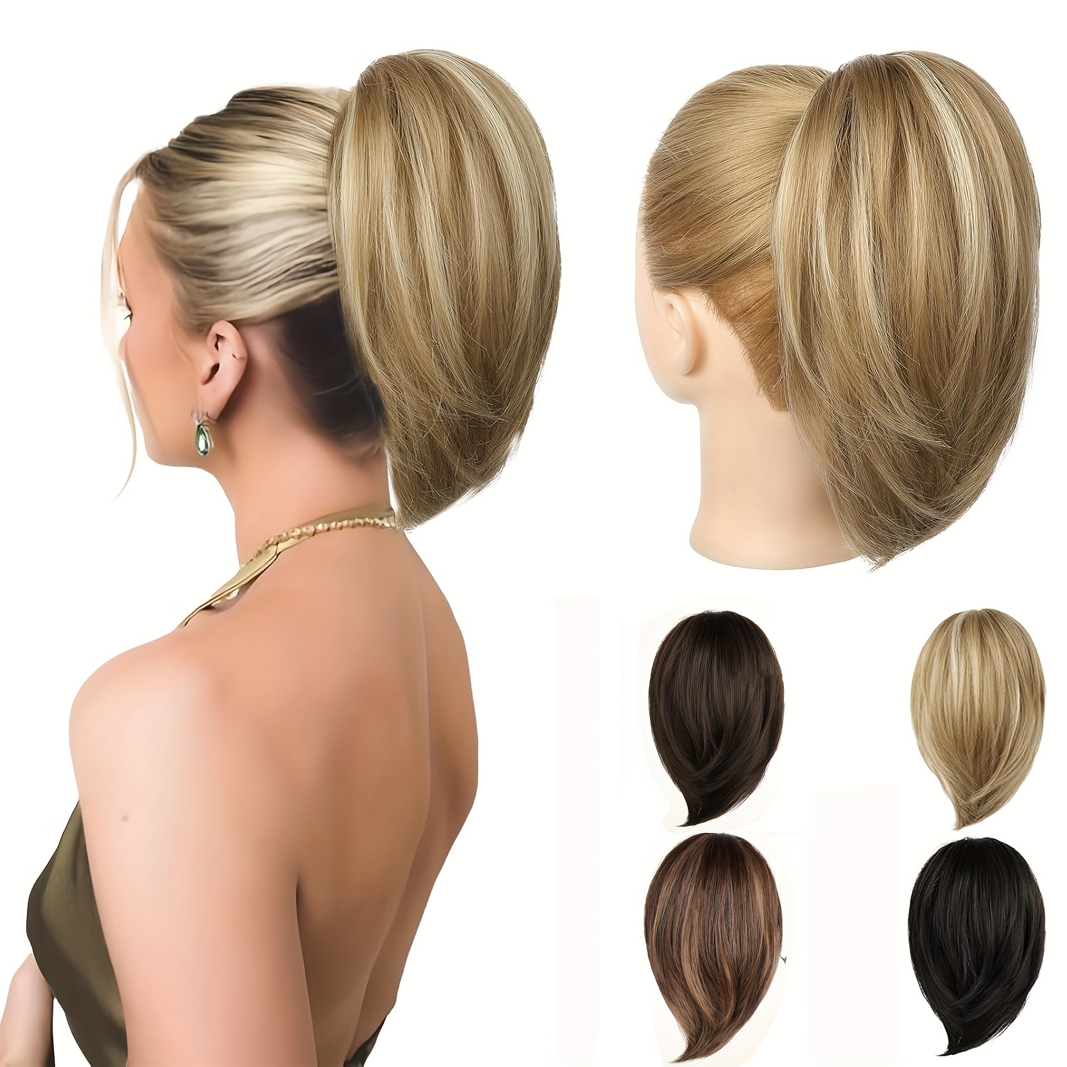 10 inch claw clip ponytail extension soft synthetic natural   blonde high temperature fiber womens fashion highlighted curly wave ponytai details 0