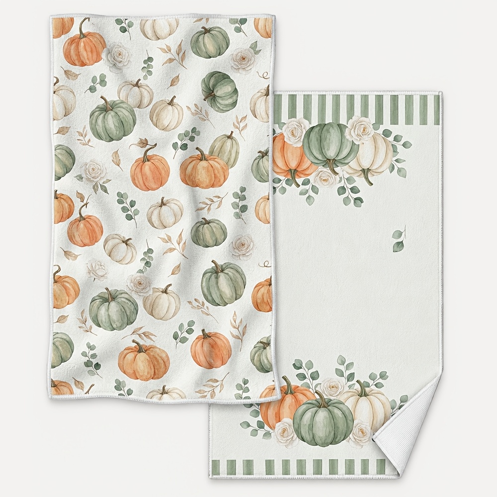 TEMU 2pcs Artisanal Watercolor Fall Kitchen Towels Pumpkins, Fall Kitchen Towels, Vintage Autumn Decor Dish Cloths For Everyday Cooking & Farmhouse