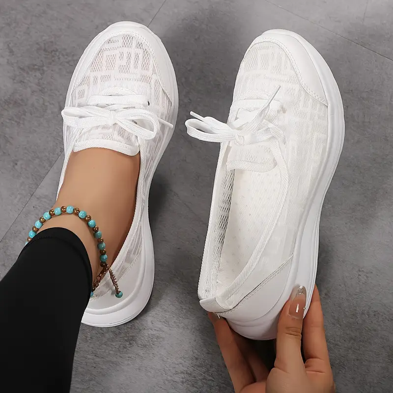 1 pair womens breathable mesh flats round toe slip on shoes with fabric insole and md sole for details 3