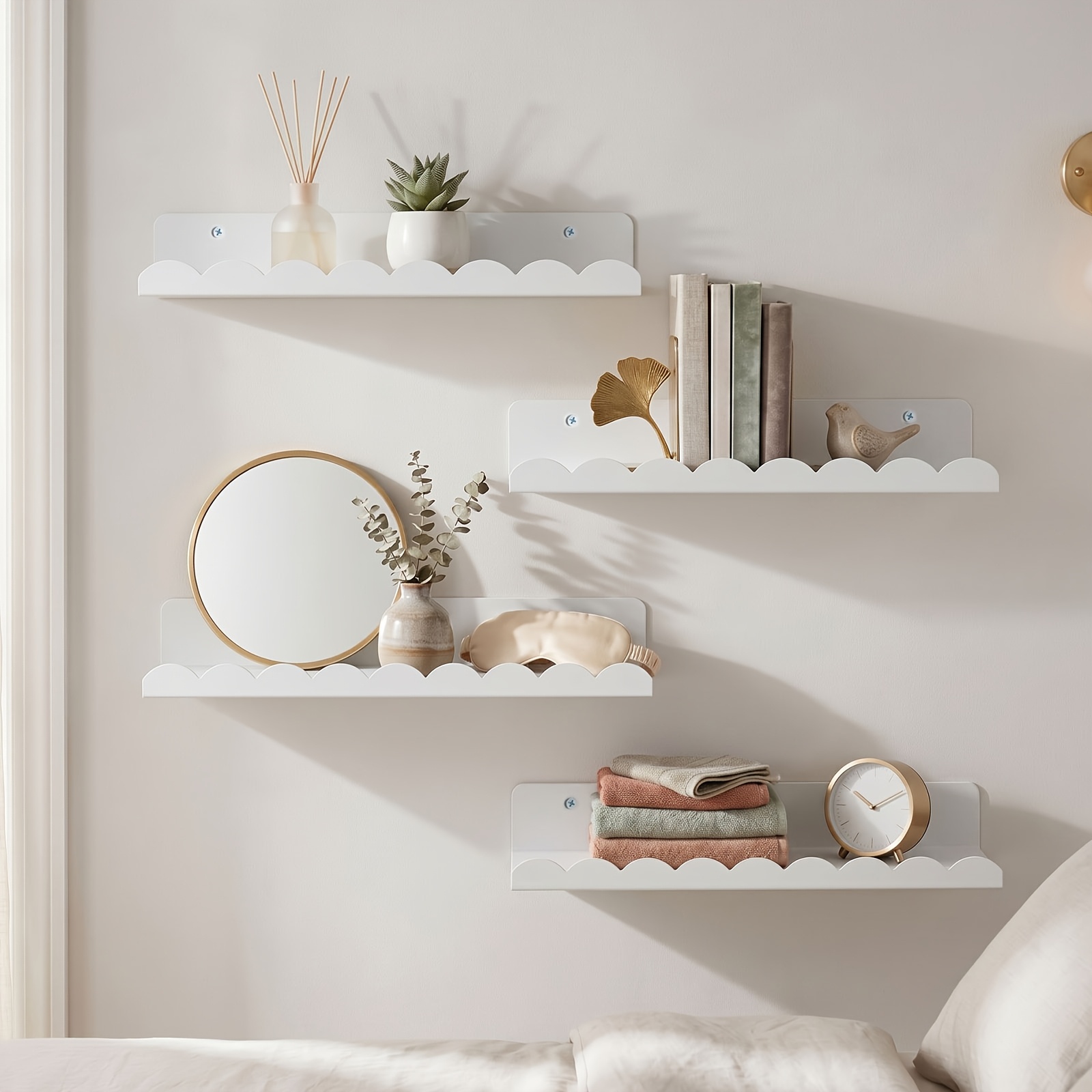 Image of Floating Shelves White 4-pack, Flexible Wall Organization Design, , Space- Wall Shelves, Display And Organize, Heavy Duty Storage Shelves For Bedroom Bathroom Kitchen, Floating Shelves