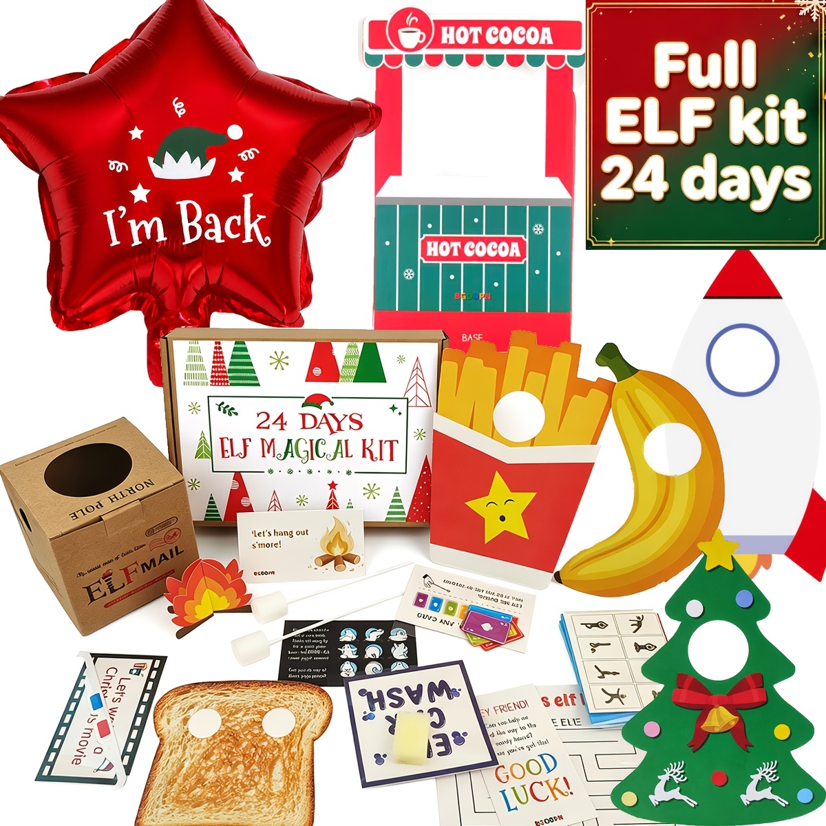 TEMU Christmas Elf Balloons, Christmas Elf Countdown Balloon Decoration Kit, 24 Days Surprise Balloon Set With Elf Message Cards, Activity Props And