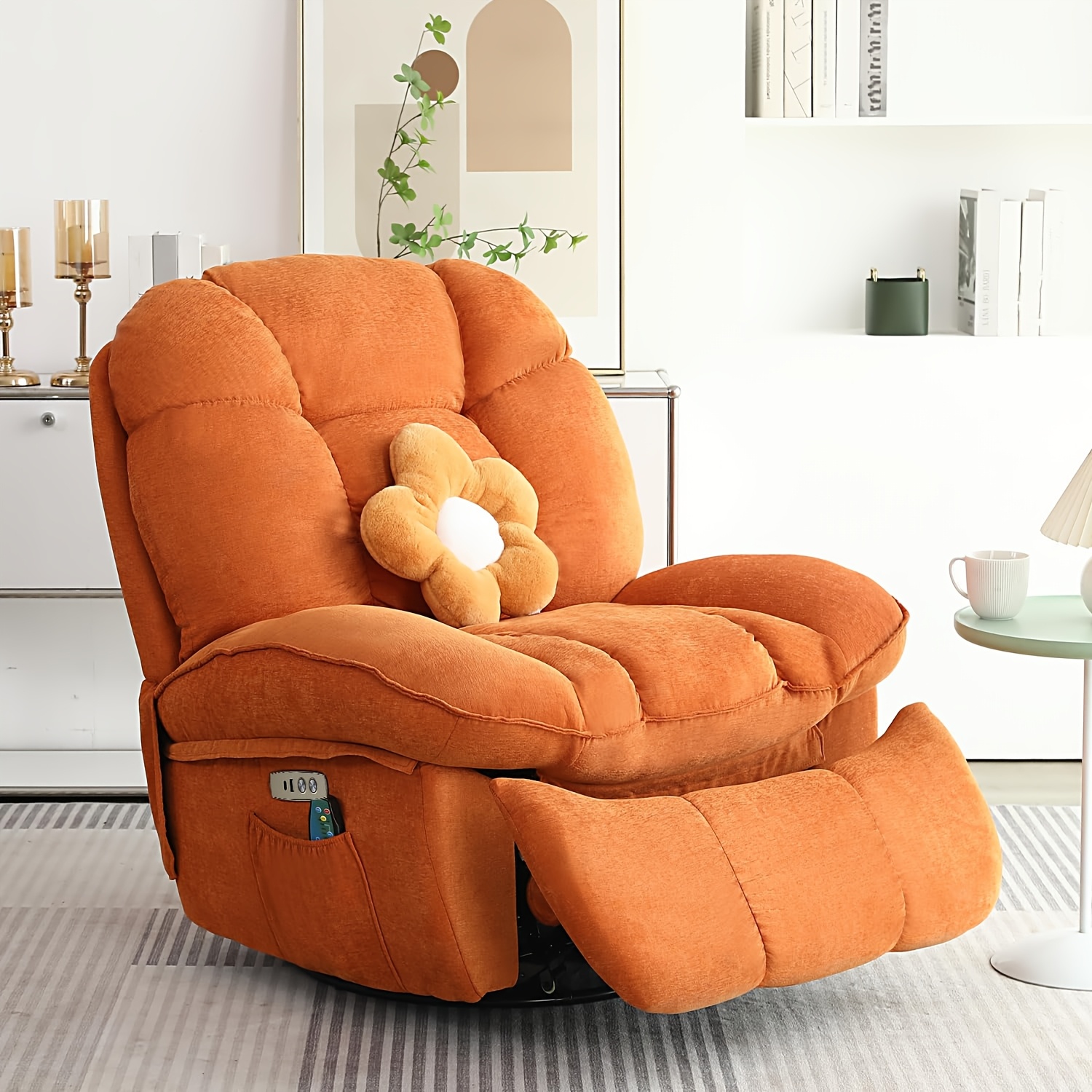 

Swivel Recliner Chair With Vibration Massage And , Modern Single Sofa Glider Recliner,power Rocking Chair With Usb,usb-c And ,living Room Decoration.