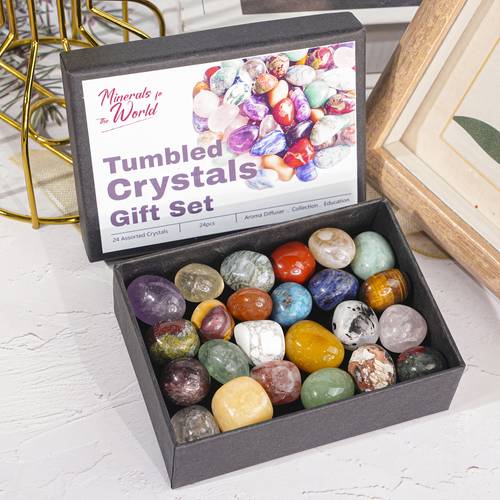 a set of crystal polished round stone specimens gift box decoration scene holiday decoration home office decor colorful surprise mineral box small gift party gift