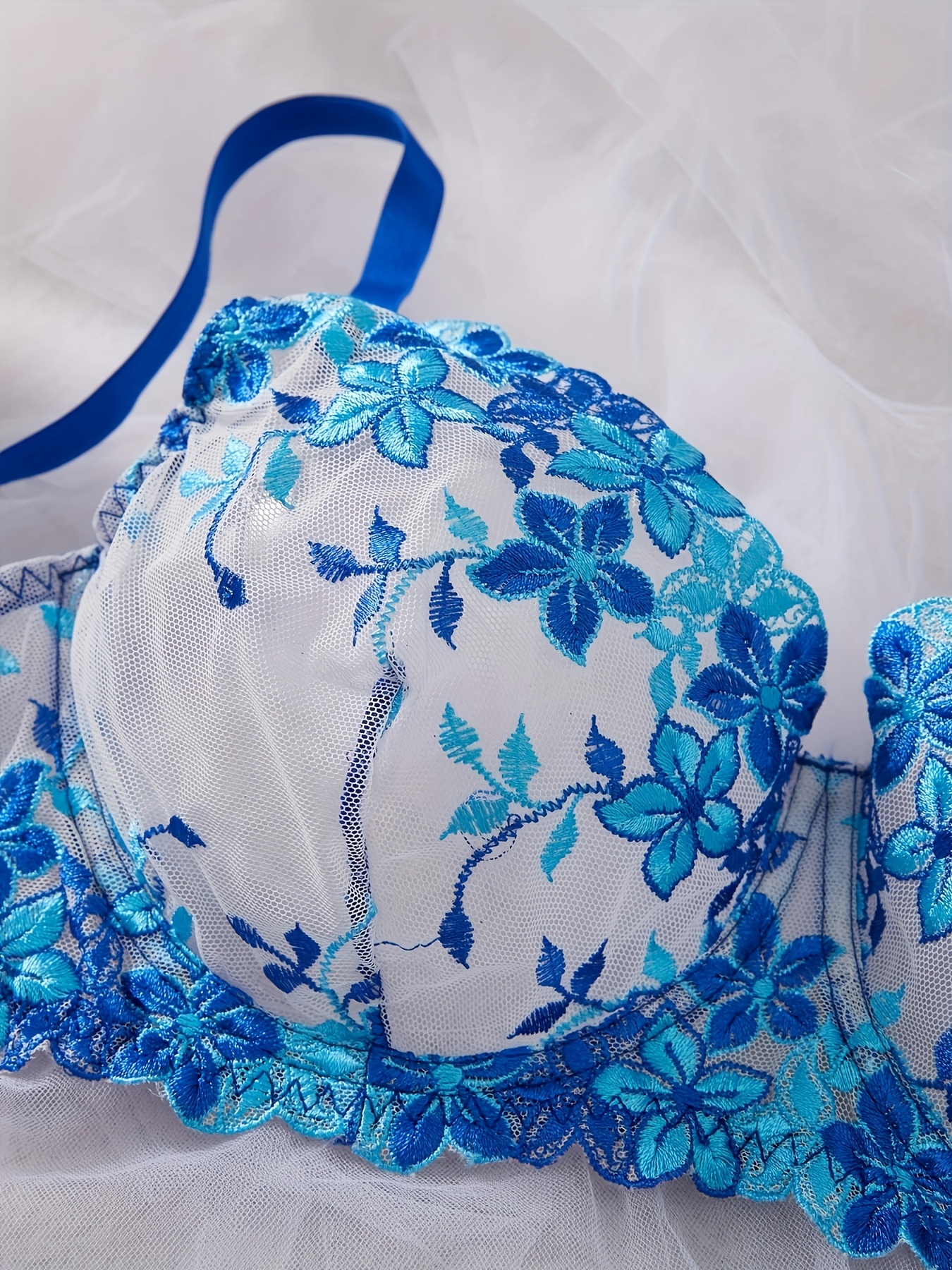 Elegant Floral Embroidered Lingerie Set for Women, Mesh Embroidered Bra And Panties, Plus Size Sexy Lingerie