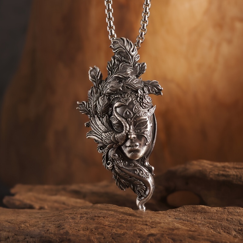 Image of 1pc/vintage Demon Witch Face Mask Branches Covering Neo-gothic Style Pendant Necklace Halloween Party Decoration Gifts For Men Women