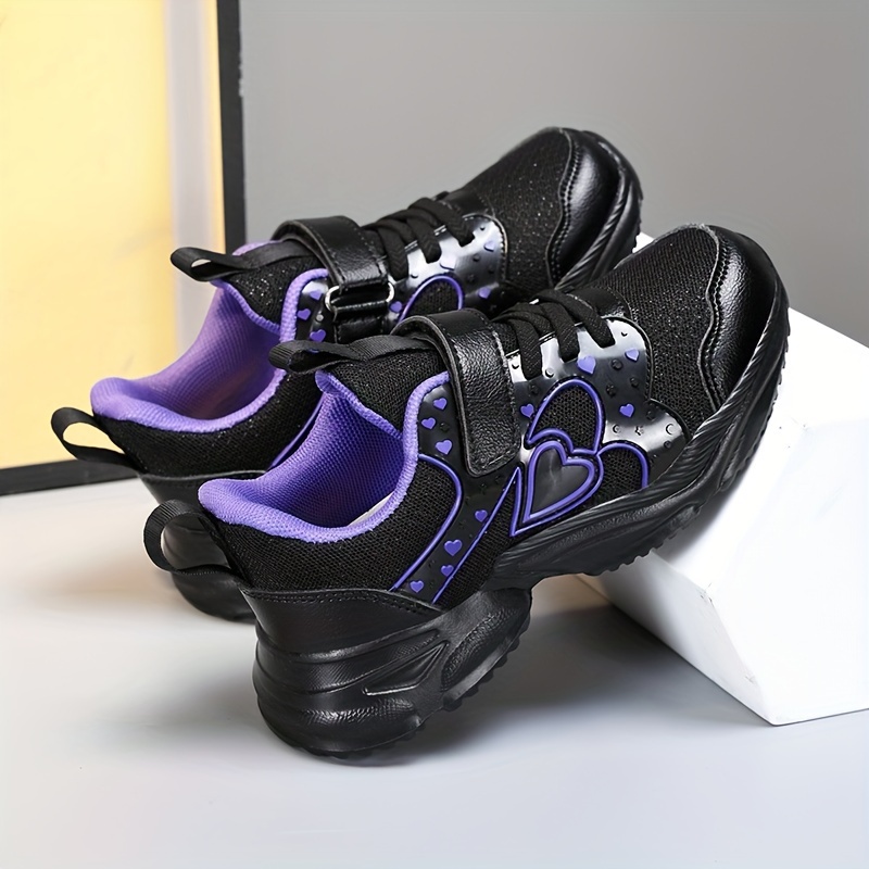 2024 Women'S Black & Purple Sneakers - Stylish Low Top Casual Shoes with Adjustable Straps, All-Season Comfort, Rubber Sole, Casual Footwear | Trendy Sneakers | Strap Shoes