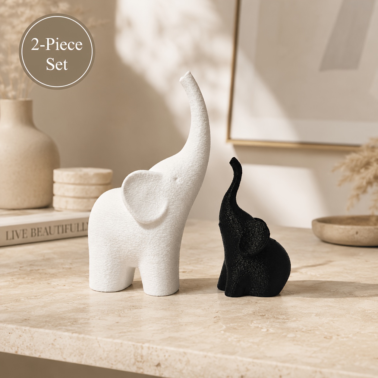 TEMU 2pcs Modern Minimalist Elephant Statue Ornaments, And White Elephant Home Decor, Living Room Tabletop, Office Bookshelf Art Sculptures, Elephant
