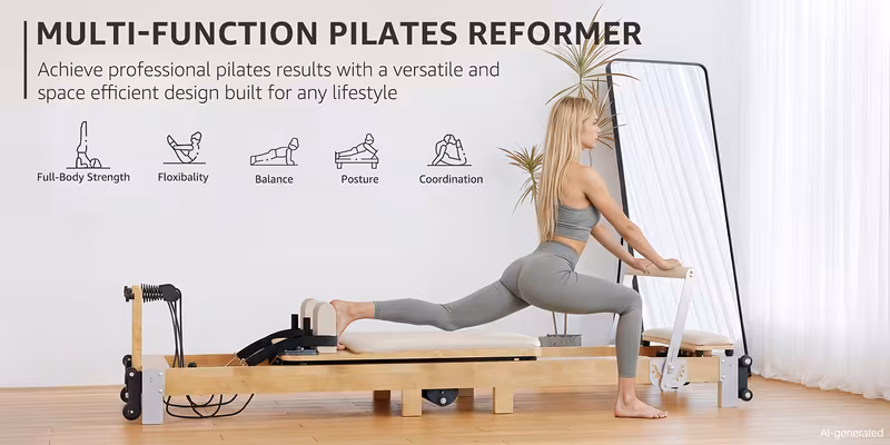 pilates reformer machine 97 l foldable studio grade pilates equipment for gym and home oak wood pilates reformer with versatile reformer accessories Product details 0