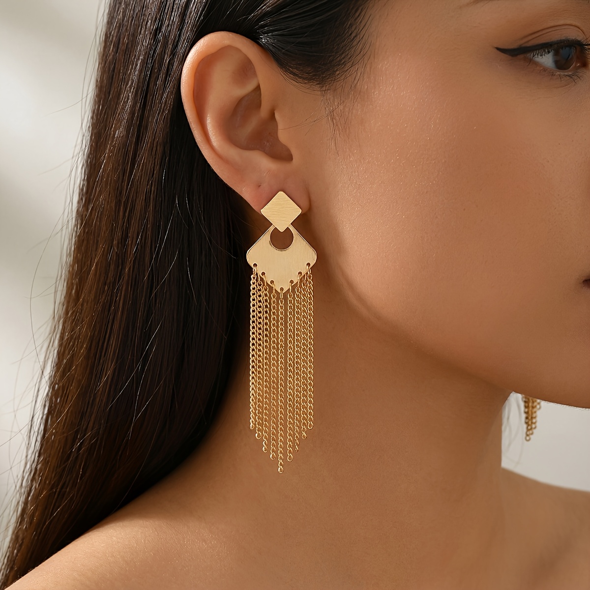 Women's Draped Geometric Multi-Layer Tassel Earrings, Retro Style